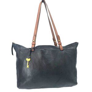 FOSSIL Shoulder Bag Tote Black Cowhide Leather 11 X 13
